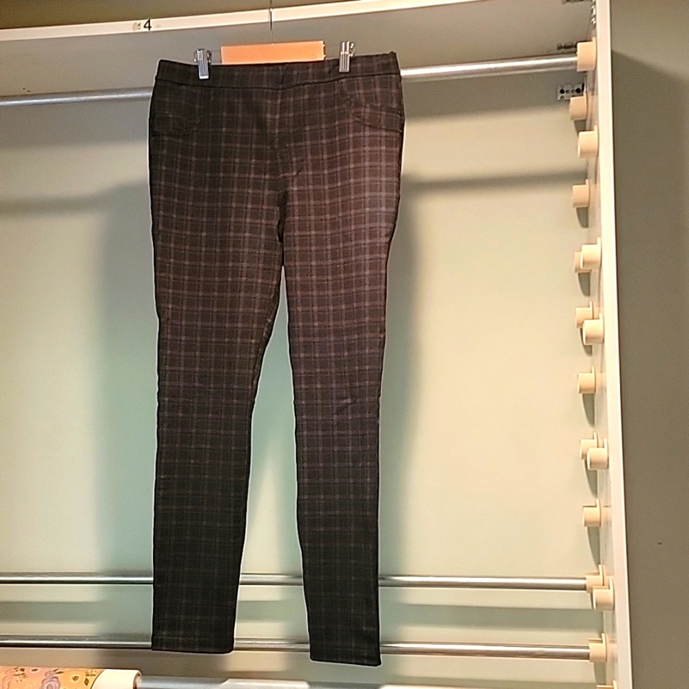 Sanctuary for Anthropologie Stretch Pants. Black Brown Blue Plaid. Size Medium